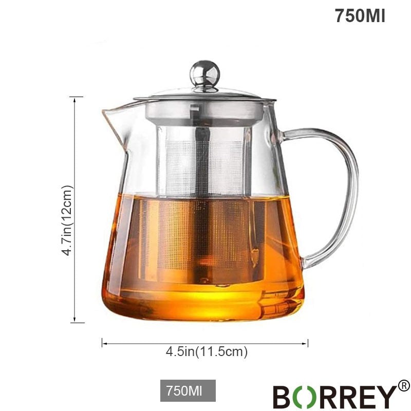BORREY Induction Cooker Teapot High Borosilicate Heat Resistant