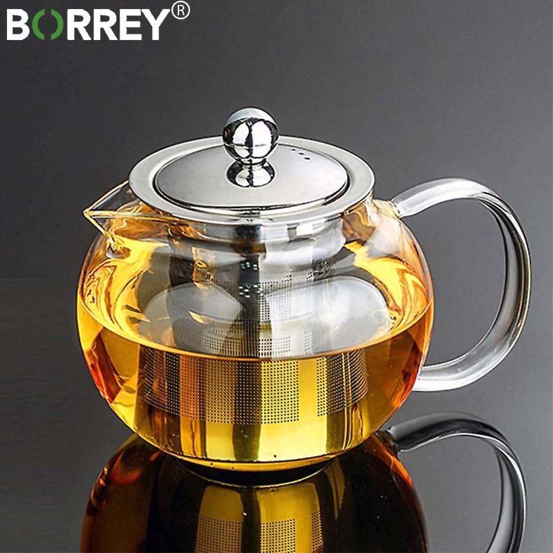 BORREY Borosilicate Glass Teapot With Removable Infuser Filter Heat Resistant Glass Teapot