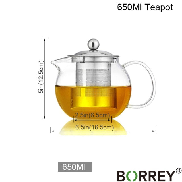 BORREY Borosilicate Glass Teapot With Removable Infuser Filter Heat Resistant Glass Teapot