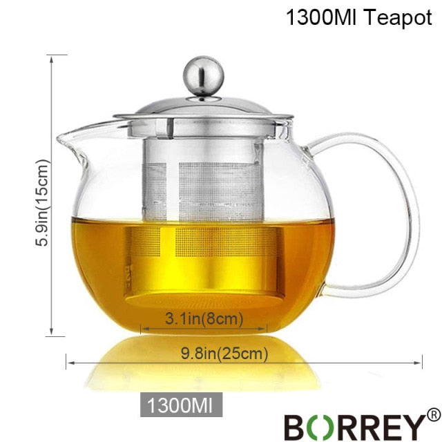 BORREY Borosilicate Glass Teapot With Removable Infuser Filter Heat Re –  The Tea Kitchen